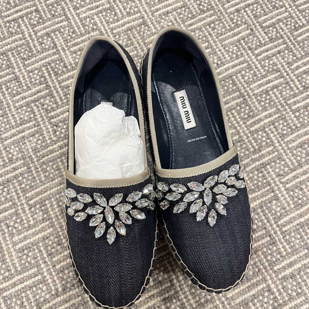 Miu Miu Navy Espadrilles with Crystal Accents